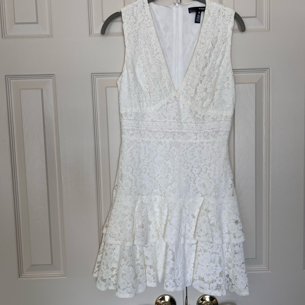 Bloomingdale’s Aqua white lace mini dress